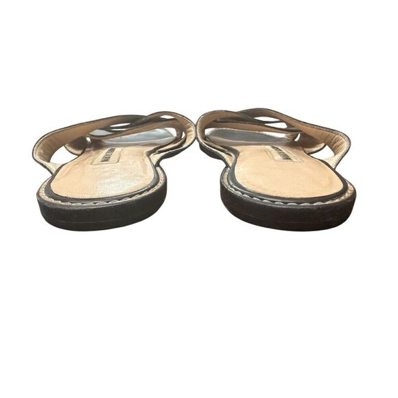 Manolo Blahnik Sandal Slide Flats Black  Leather Women's  351/2 - Picture 4 of 6